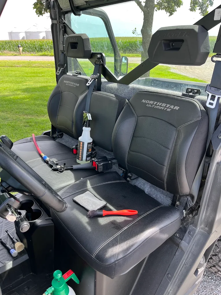 Utility vehicle seats during detailing